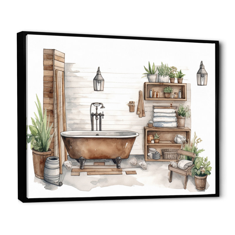 «Natural Bathroom Decor XV», reproduction sur toile encadrée, Cadre flottant noir, H 34 po x l 44 po x P 1,5 po