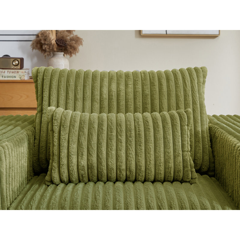 Méridienne en velours côtelé 62,5 pouces avec repose-pieds amovible Jameel, aucun assemblage requis, Vert olive
