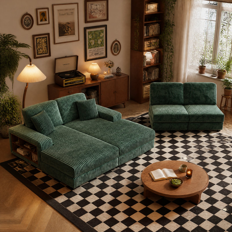 " Corduroy Sofa, Loveseat, Green