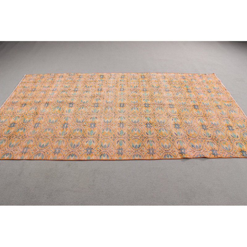 Grand tapis turc antique en laine antique idéal pour la salle à manger avec motif floral Oushak dans un ton orange vif