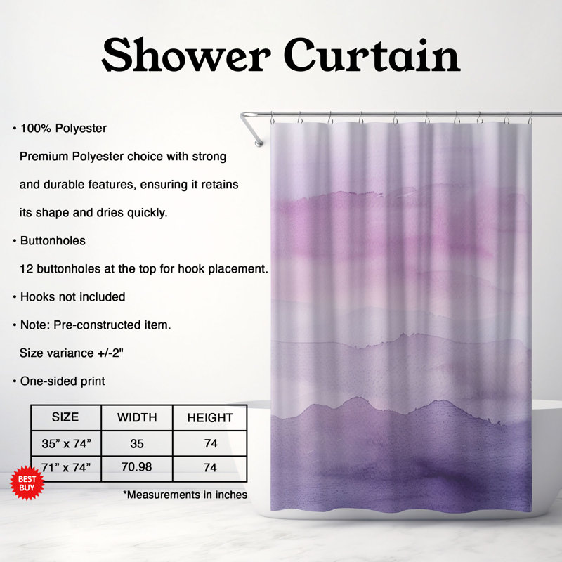 Soft Lavender Shades - 1 Piece Standard Shower Curtain, 74" H x 71" W
