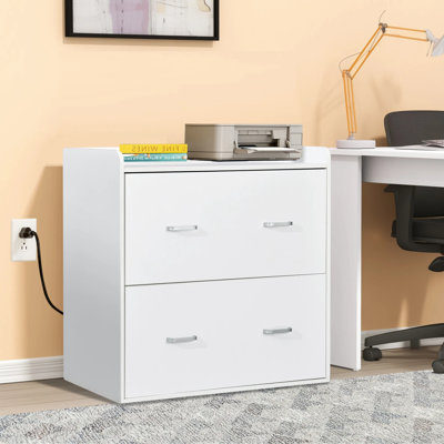Wood File Cabinet With Charging Station, Lateral Filing Cabinet Printer Stand by Ebern Designs