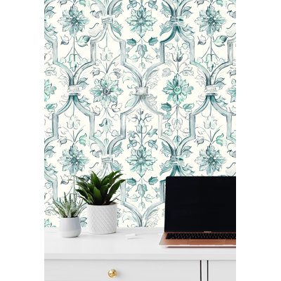 Seabrook Designs Metallic Tivoli Floral Trellis Unpasted Wallpaper