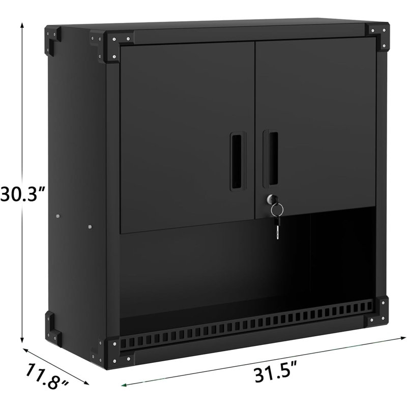 Armoire murale de garage flottante robuste avec serrure et tablettes réglables - Organisateur de rangement en acier 30,3 po pour atelier, entrepôt, cuisine et maison