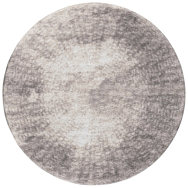 Tapis abstrait brun tissé à la machine, Rond 8 pi