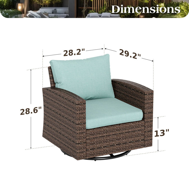 Dynasia PE Rattan Swivel Rocking Outdoor Chair with Cushions, Blue