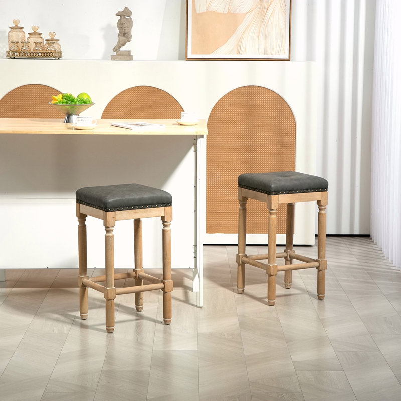Ensemble de 2 tabourets de comptoir en bois touffeté 26 pouces