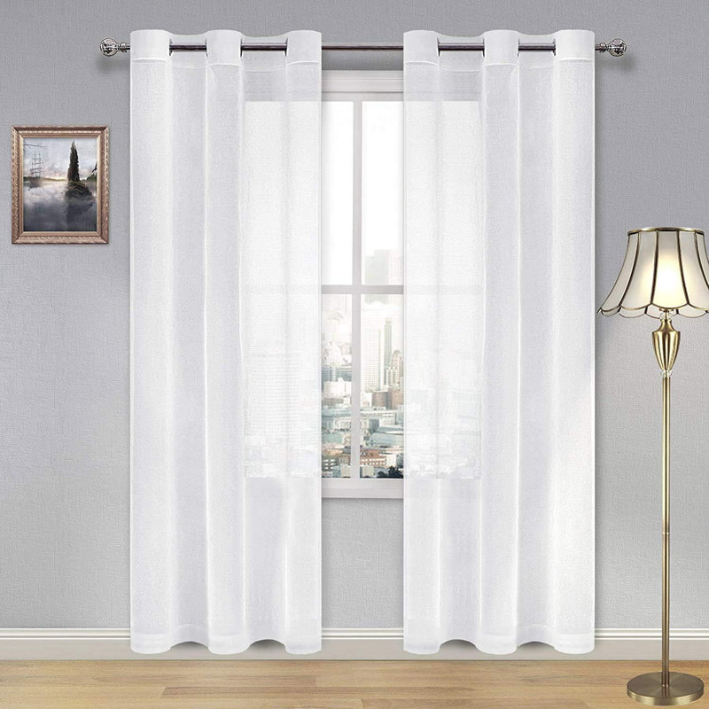 2 Panels White Sheer Curtains for Living Room Linen Look Voile Drapes Grommet Window Curtain Panel, 42" W x 84" L