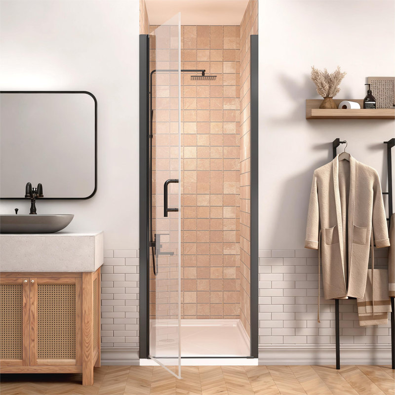 Porte de douche pivotante en verre sans cadre avec verre certifié, Noir