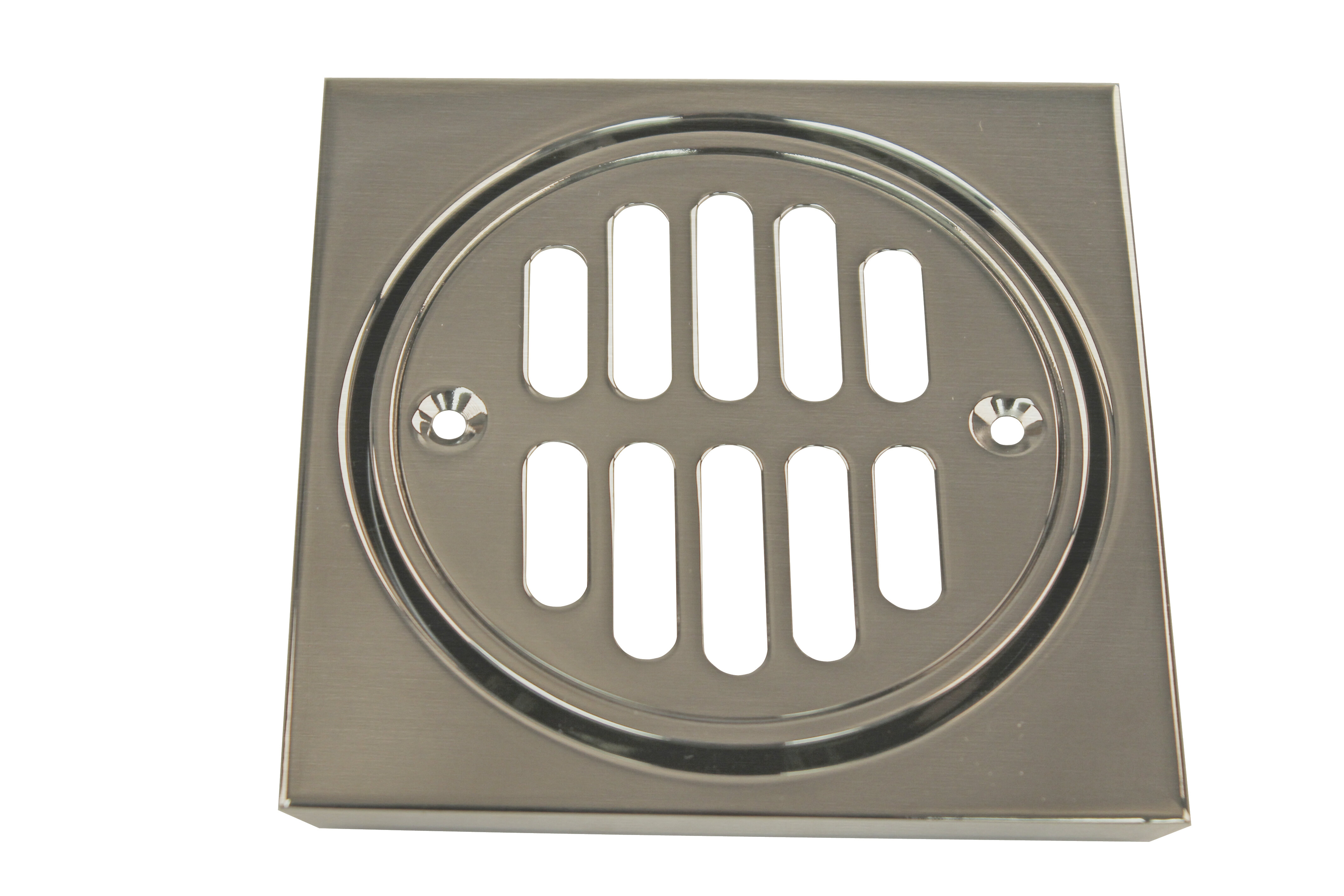 Shower Square Drain 4 inch - 2 in 1 Reversible Tile Insert & Flat Grate Brushed Stainless Steel Finish