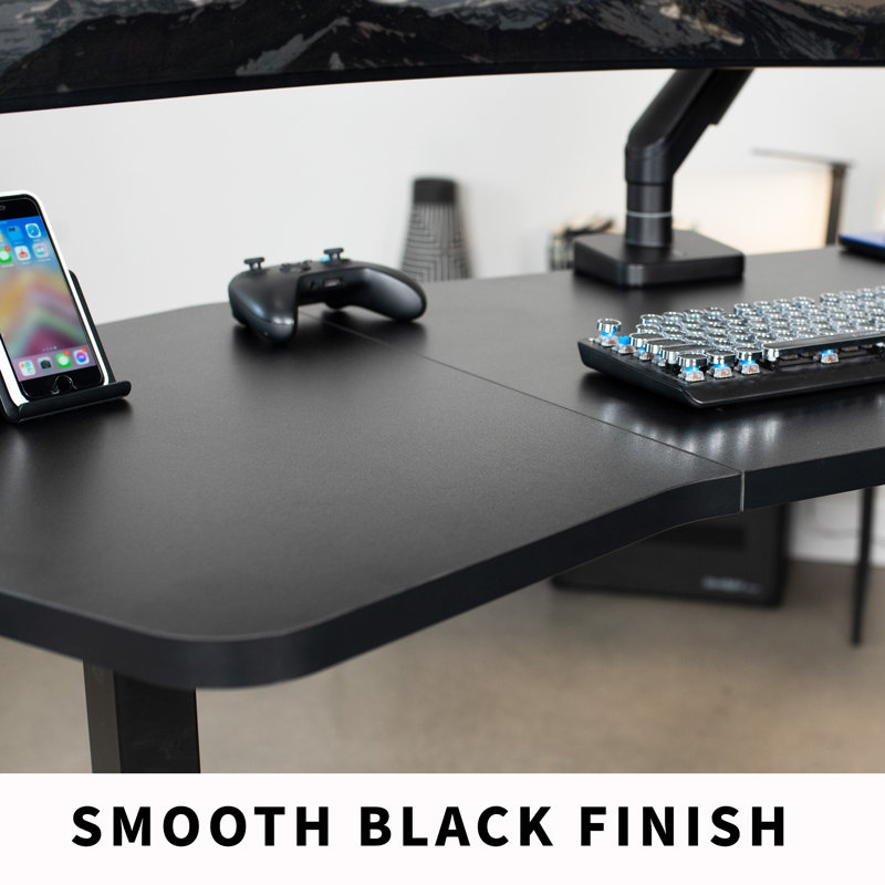 Black 71" Wing-Shaped Particle Board Table Top for Sit-Stand Desks