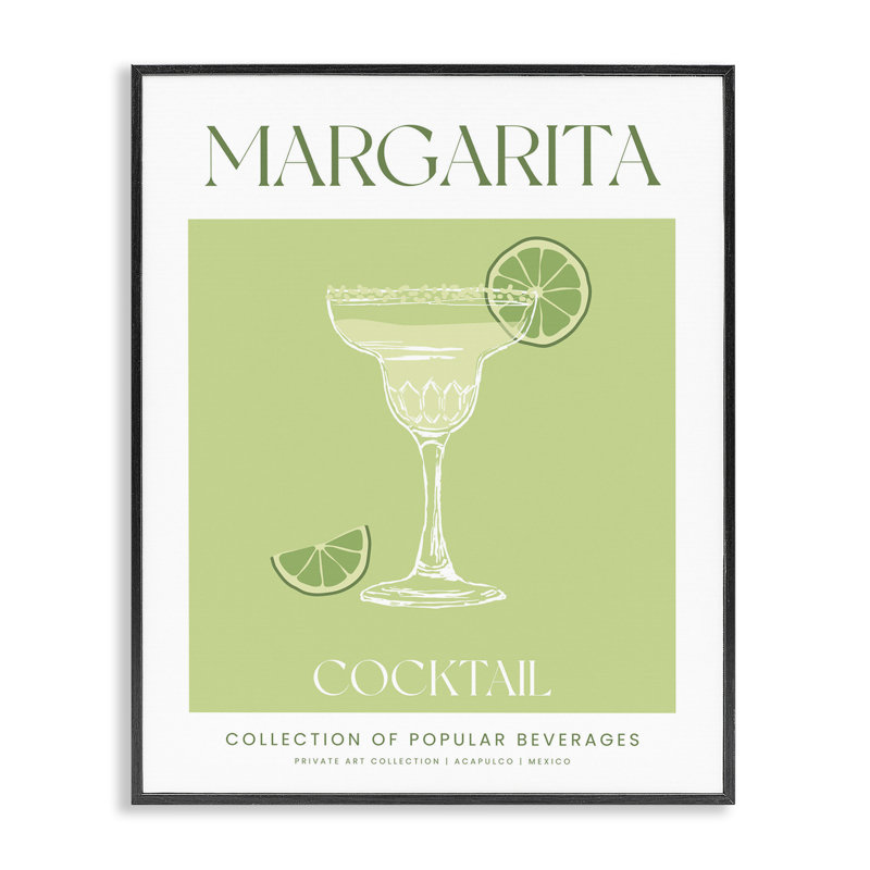 «Minimal Margarita Cocktail», estampe numérique, lettrée et doublée, H 14 po x l 11 po, Giclée encadrée noir minuit