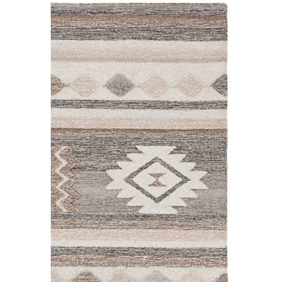 Tapis brun / gris en laine touffeté à la main Wakeisha
