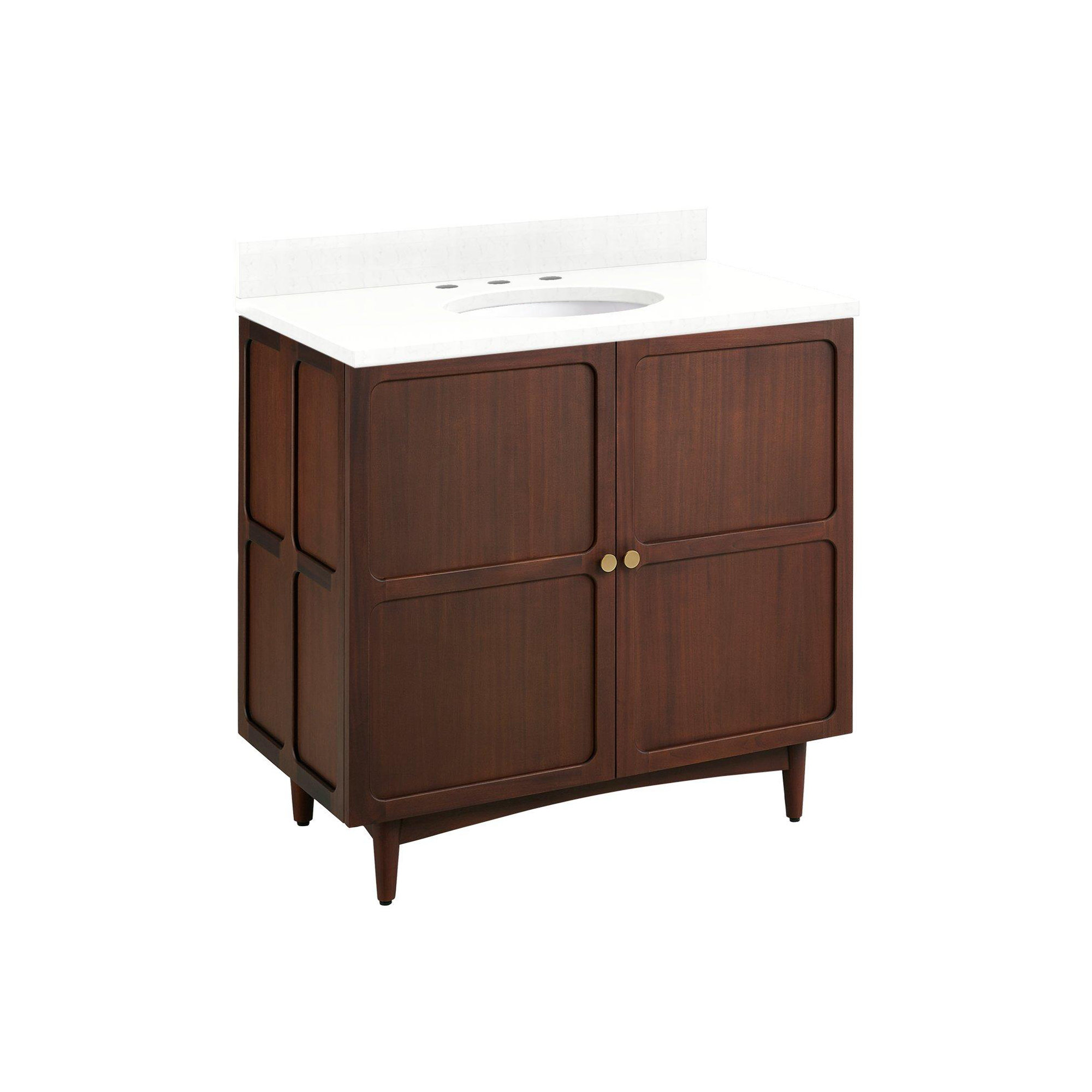 Delavan 30" Single Bathroom Vanity, 8" Widespread, Feathered White Quartz, Oval 