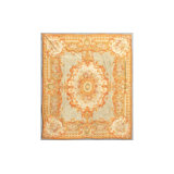 Antique Oversized French Aubusson Rug In Gold With Floral Medallion - Rug & Kilim