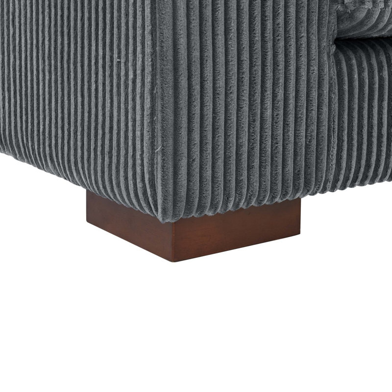 Large Seating Corduroy Upholstered Double Chaise Sectional, Dark Gray