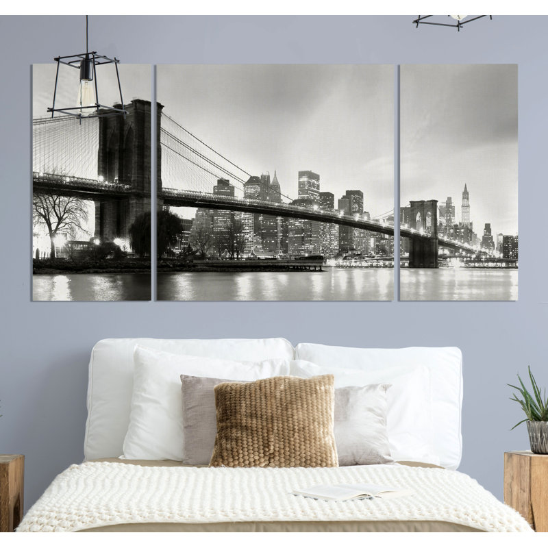 Twilight pont de Brooklyn-multi-pièces sur toile, H 40 po x l 80 po x P 1,5 po