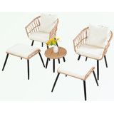 5-Piece Wicker Patio Set with two ottomans and coffee table