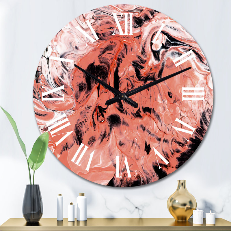 Horloge murale moderne en marbre rose et noir, Moyen