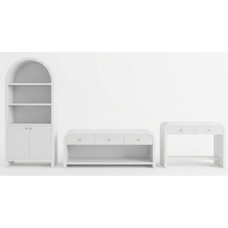 Bureau courbé 2 tiroirs Liabella, Blanc
