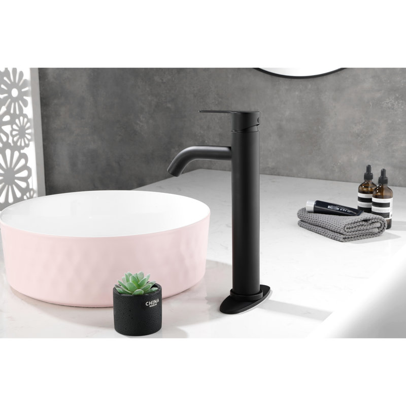 Robinet de lavabo de salle de bain en acier inoxydable à fixation sur comptoir noir mat - Trou à poignée simple, Noir mat