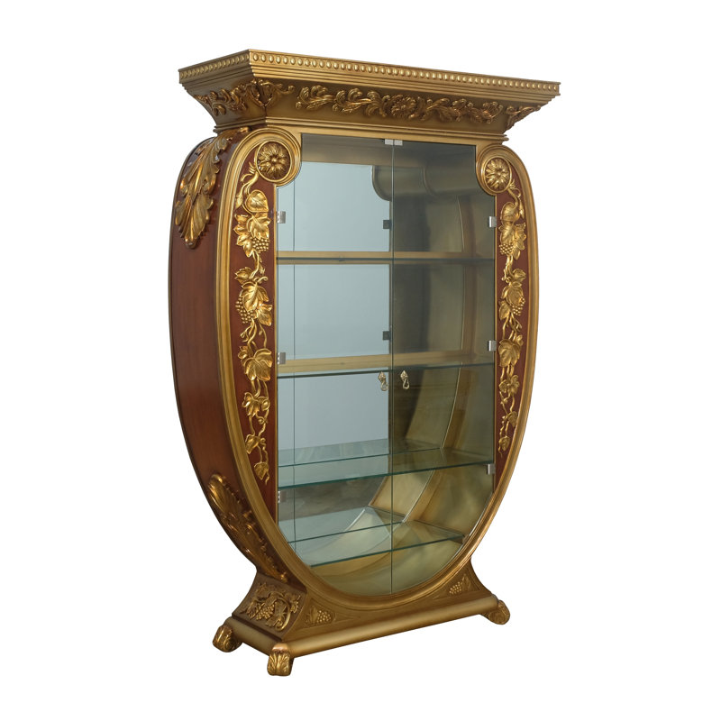 Vitrine 2 portes Valentine or beige, Noyer antique / or foncé antique