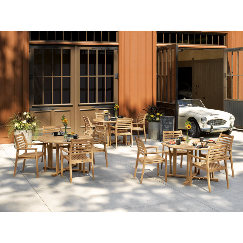 Ensemble 5 pièces de table et fauteuil empilable Mera, Teck naturel