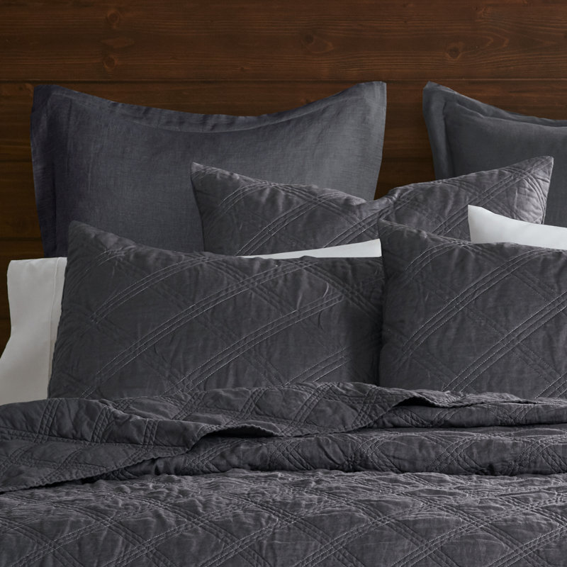 Washed Linen Charcoal Quilted King Sham
