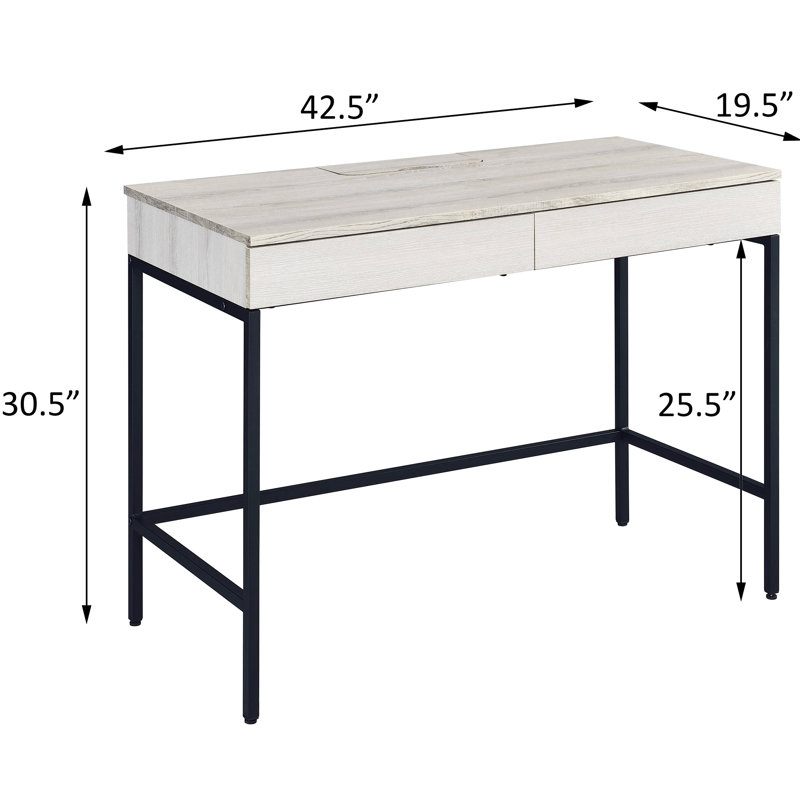 Bureau rectangulaire en bois naturel et noir avec tiroirs pratiques - 2 tiroirs.