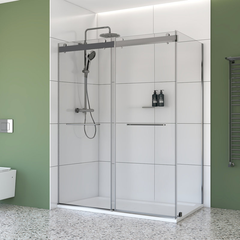 Molly 48" W X 36" D X 76" H Frameless Shower Door Rectangular Shower Kit In Chrome With Clear Glass Finish, Chrome