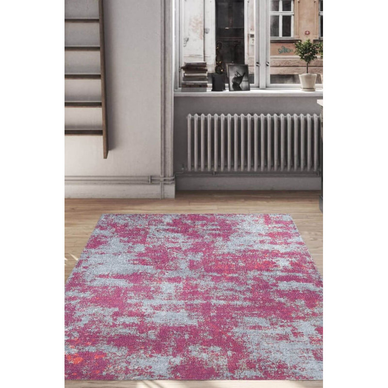 Tapis décoratif mauve à motif abstrait mauve et gris, Rectangle 9 pi 11 po x 13 pi 2 po