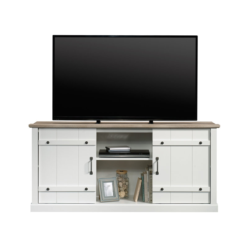 Crédence en bois pour téléviseur de 70 po ou moins avec rangement dissimulé, blanc, Blanc
