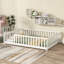 Lit de plancher avec clôture sans porte, lit de plancher en bois d'hévéa avec barrières de sécurité-2011953403