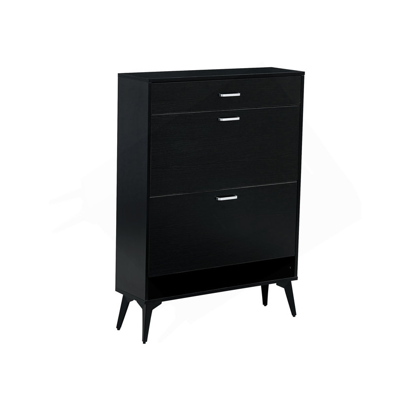 16 Pair Shoe Storage Cabinet with 2 Flip Drawers,Farmhouse Shoe Cabinet for Entryway, Black