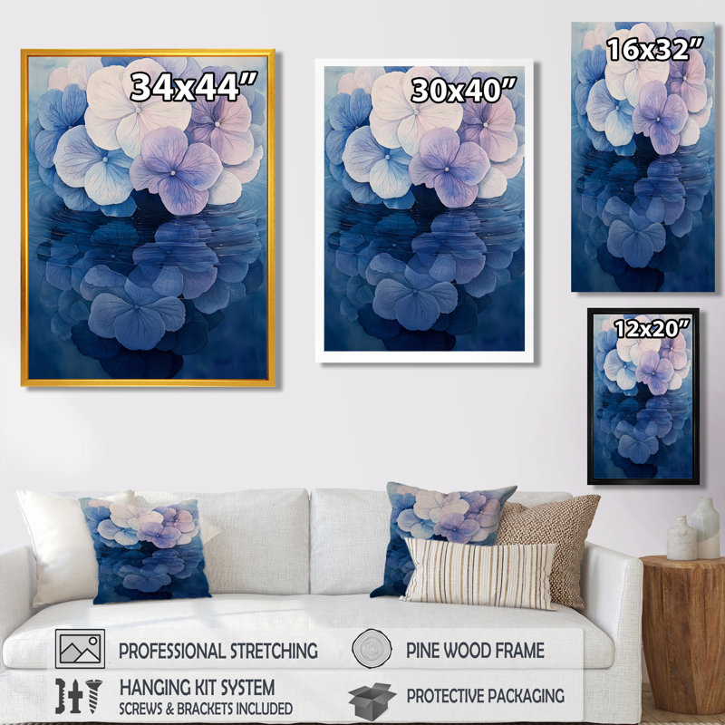 Hydrangea Ripple Effect - Hydrangea, art mural, Noir, Reproduction avec cadre flottant, H 20 po x l 12 po