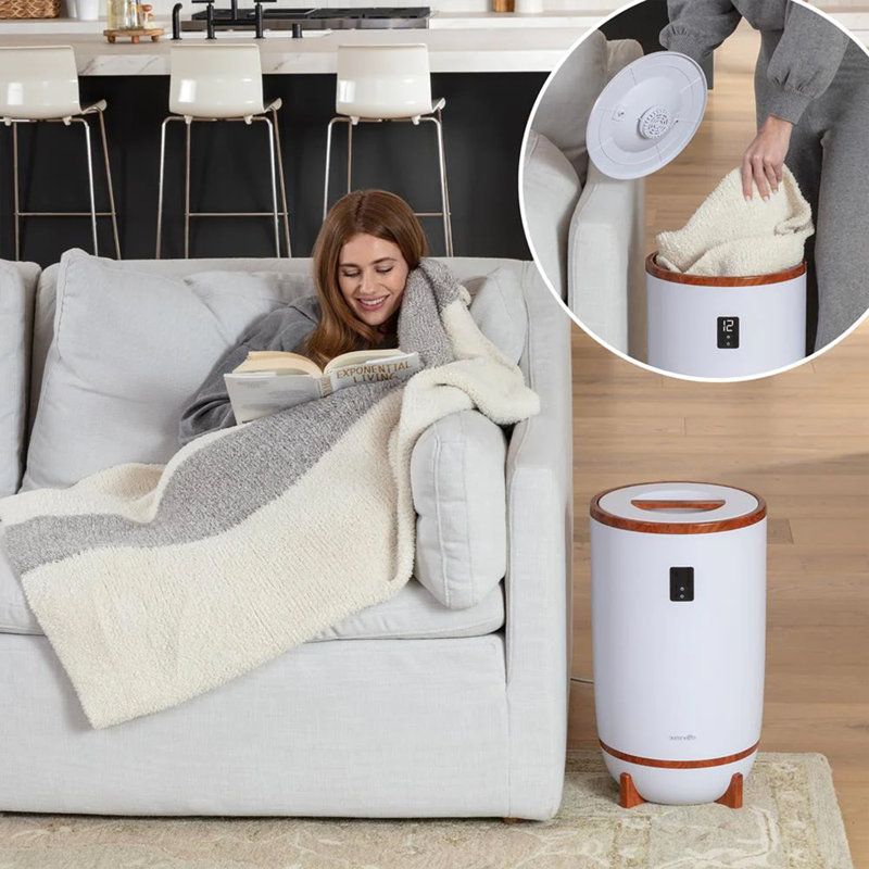 SereneLife Single Touch Towel & Blanket Warmer with Fragrant Disc Holder and LED Ring (Red) , White/Brown