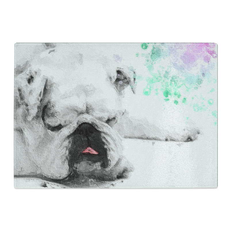 Tempered Glass Sleeping British Bulldog Chopping Board, 39 cm W x 28.5 cm L