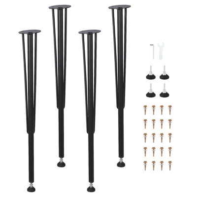 Heavy Duty Adjustable Metal Table Legs – 26.7" Set of 4, 1200 lbs Capacity, Square Tube with Foot Cups – Black for Furniture Replacement, Desk