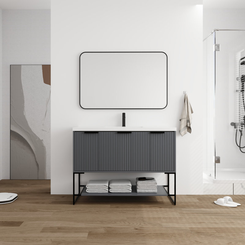 47.54'' Single Bathroom Vanity with Resin Top, Gray