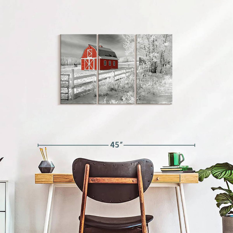 Red Barn In Winter, 20" H x 33" W