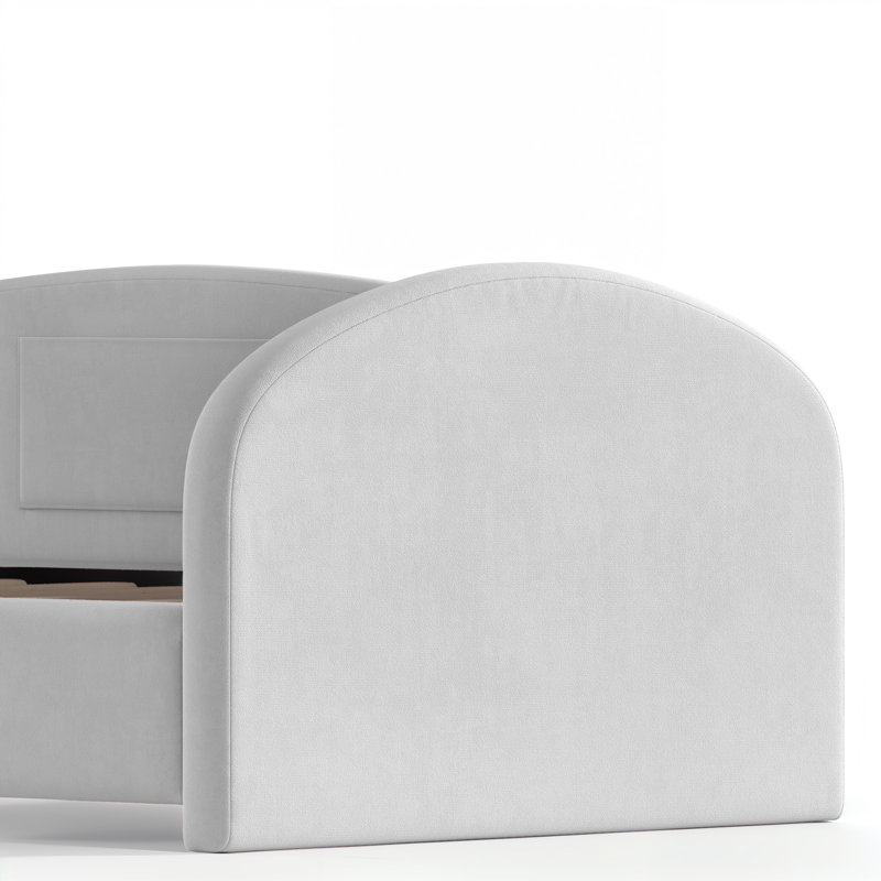 Lit tapissier à plancher bas SnuggleNest avec poche de rangement intégrée et rails latéraux de sécurité, Gris clair