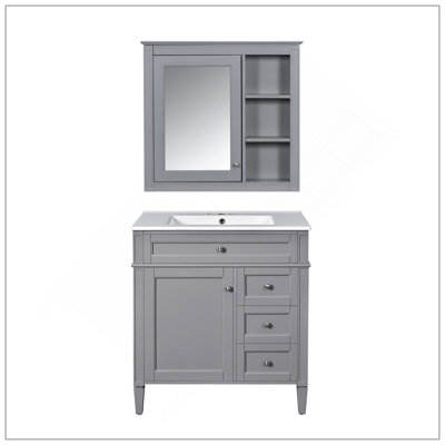 Ensemble de meuble-lavabo autoportant de 30 po avec lavabo supérieur, armoire de rangement moderne avec 2 tiroirs et un tiroir basculant, ensemble de meuble-lavabo autoportant avec miroir et meuble-lavabo simple