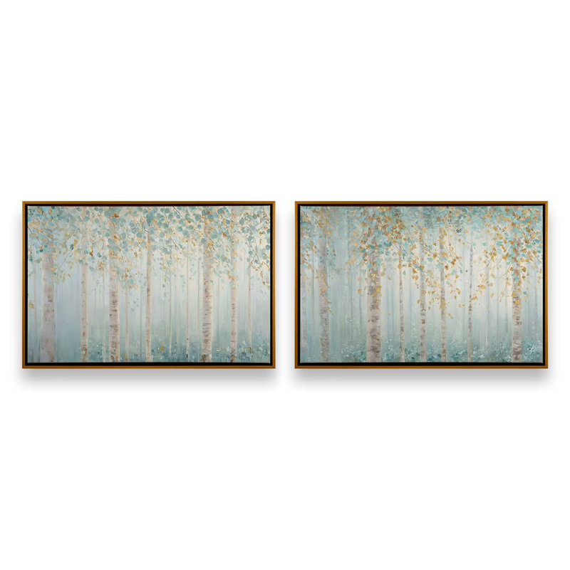 Ensemble de 2 impressions Golden Birch Serenity, 32 po x 48 po, Cadre flottant doré poli