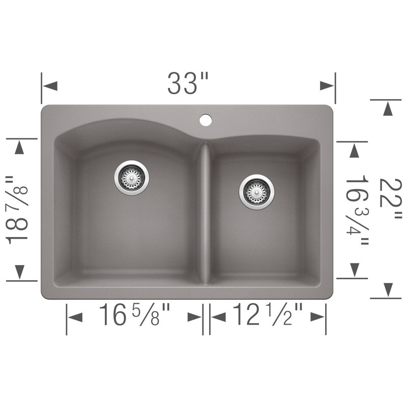 Diamond SILGRANIT 33" L x 22" W Double Bowl Drop-in/Undermount Kitchen Sink, Metallic Gray