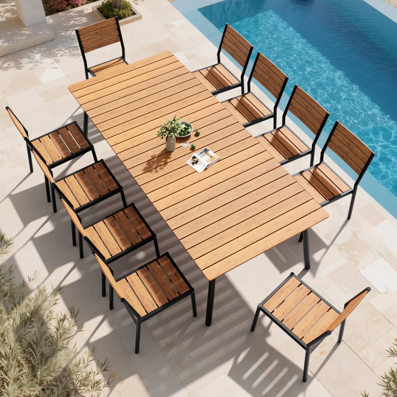 Cyanni 10 - Person 94.5'' L Outdoor Dining Set with Umbrella Hole, Brown