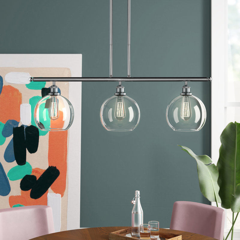 Baptista 3 - Light Kitchen Island Pendant, Clear, 6 Watt Vintage LED Bulb, Brushed Satin Nickel