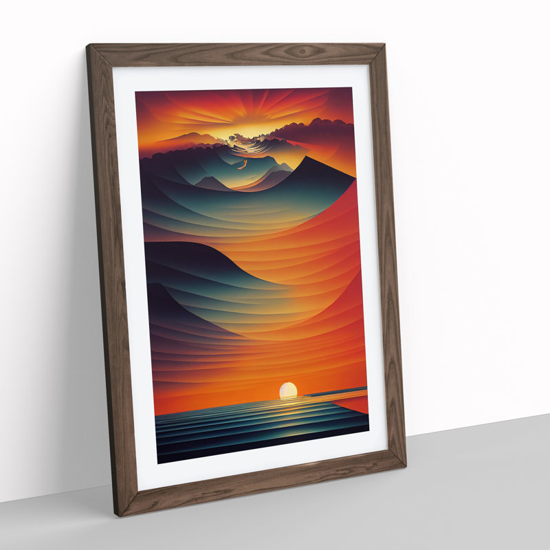 XV1022-3946X Showstopping Abstract Ocean Sunset - Print, White, 66cm H x 48cm W, Walnut Framed