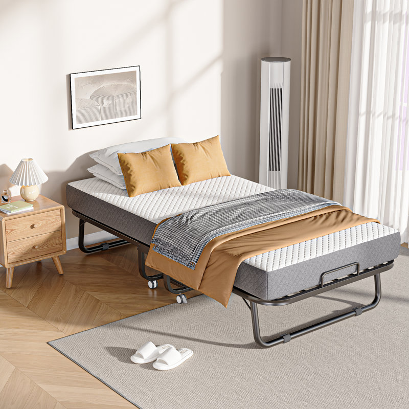 Lit pliant avec matelas en mousse à mémoire de forme de 5 po, lit d'invité à roulettes robuste avec housse de protection, lit pliable portatif pour adultes