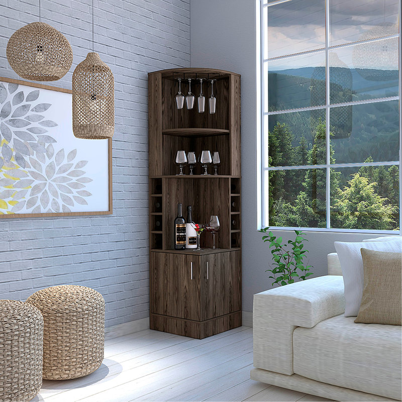 Syrah Corner Bar Cabinet, Two External Shelves Espresso, Espresso