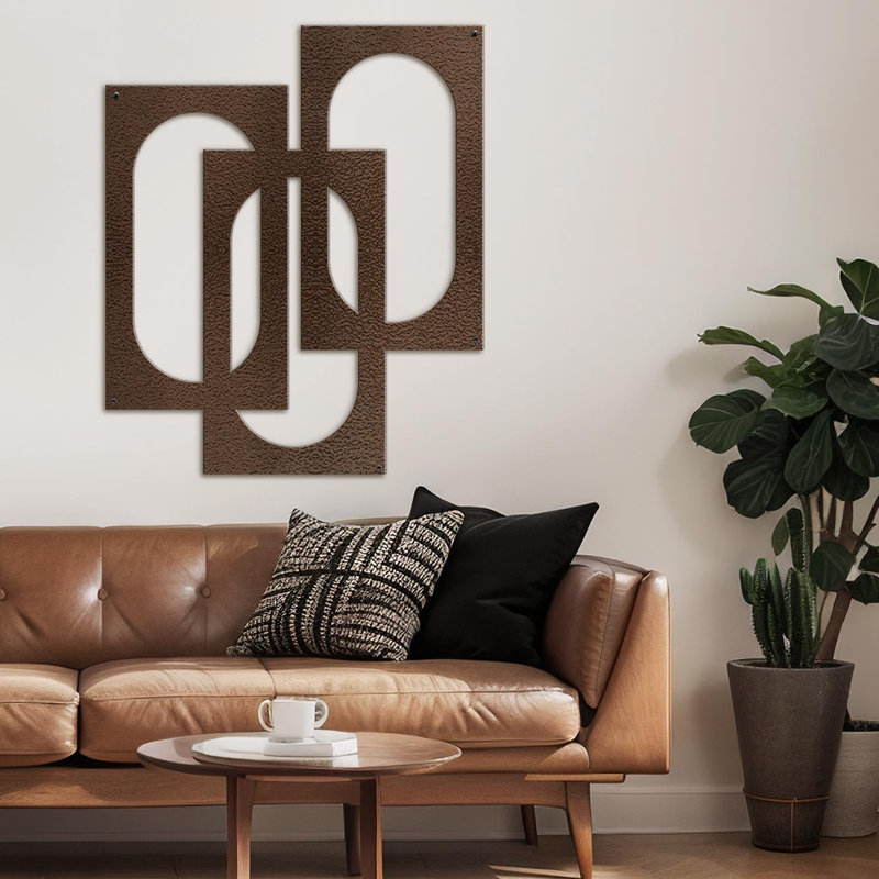 Interlocking Abstract Geometric Minimalist Modern Wall Accent Hangings Home Large Metal Wall Decor, 30" H x 20" W x 0.05" D